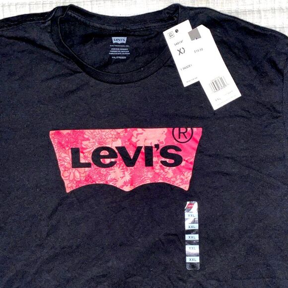 Levi's Men's Graphic Black Red Floral Tee 2XL NEW - Picture 2 of 3